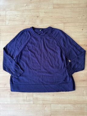 Eileen Fisher Purple Blue Merino Wool Blend Crew Neck Pullover Sweater L Relaxed